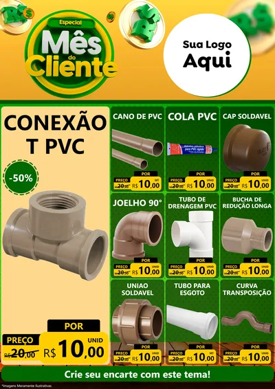 Modelo de Encarte para Encarte A4 Vertical com o tema Especial Mês do Cliente para Tubos e conexões
