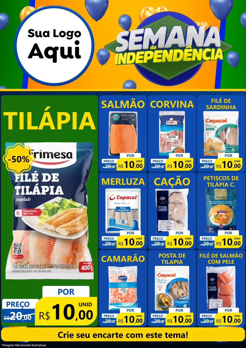 Modelo de Encarte para Encarte A4 Vertical com o tema Semana da Independência para Peixaria