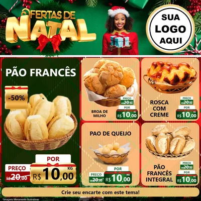 Modelo de Rede Social para Feed Facebook com o tema Ofertas de Natal para Padaria