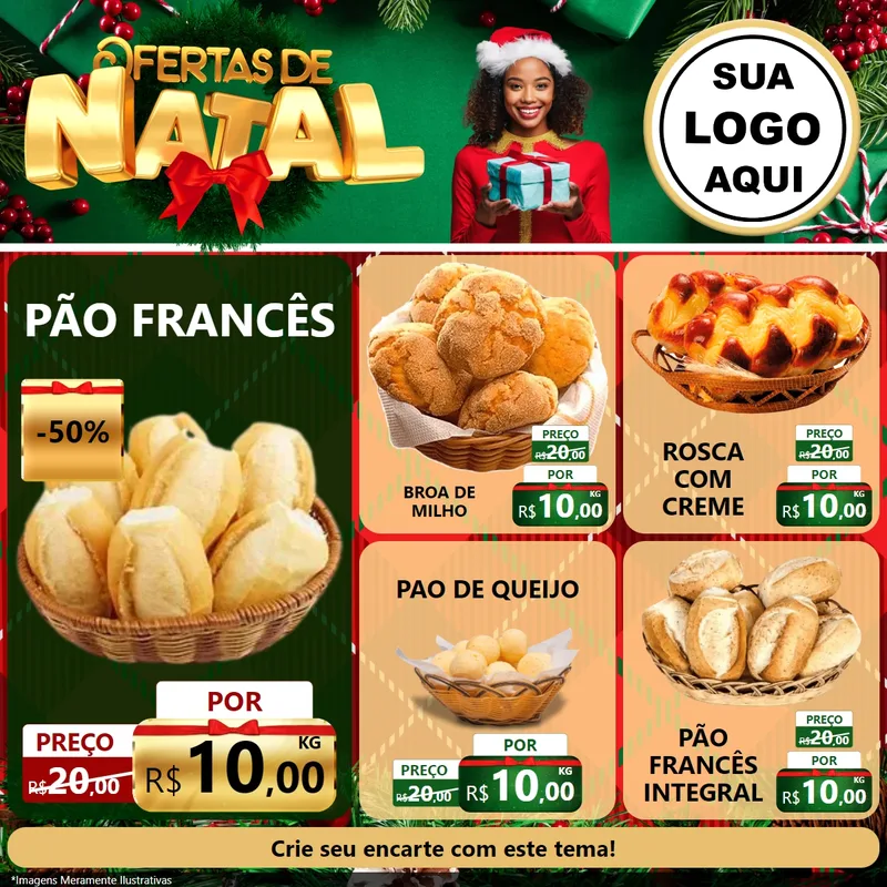 Modelo de Rede Social para Feed Facebook com o tema Ofertas de Natal para Padaria