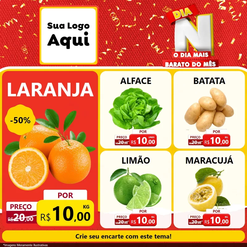 Modelo de Rede Social para Feed Facebook com o tema Dia N o Dia Mais Barato do Mês para Hortifrúti