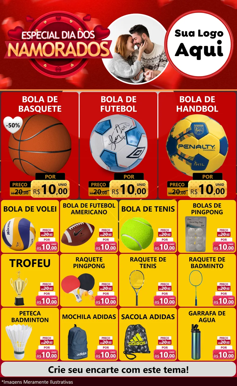 Modelo de Encarte para Encarte Grande com o tema Especial Dia Dos Namorados para Artigos Esportivos
