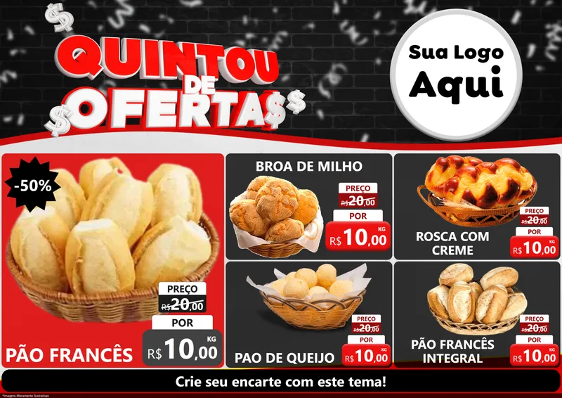 Modelo de Encarte para Encarte A4 Horizontal com o tema Quintou de Ofertas para Padaria