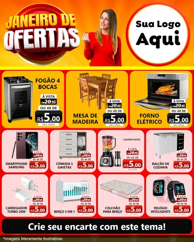 Modelo de Rede Social para Feed Instagram com o tema Janeiro de Ofertas para Móveis e Eletro