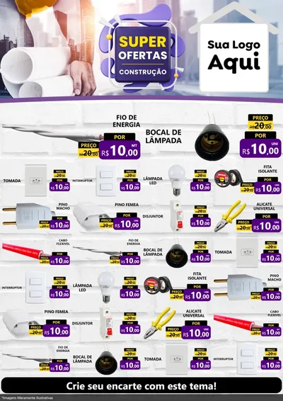 Modelo de Encarte para Encarte A4 Vertical com o tema Super Ofertas - Construção para Materiais Elétricos