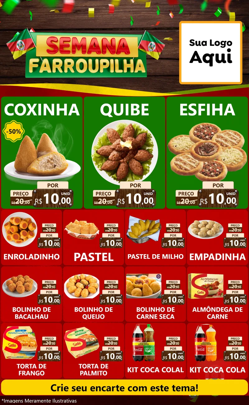 Modelo de Encarte para Encarte Grande com o tema Semana Farroupilha para Salgadaria