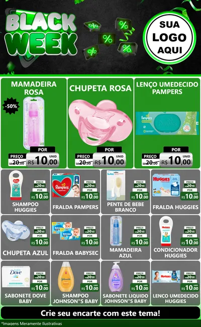 Modelo de Encarte para Encarte Grande com o tema Black Week para Bebês