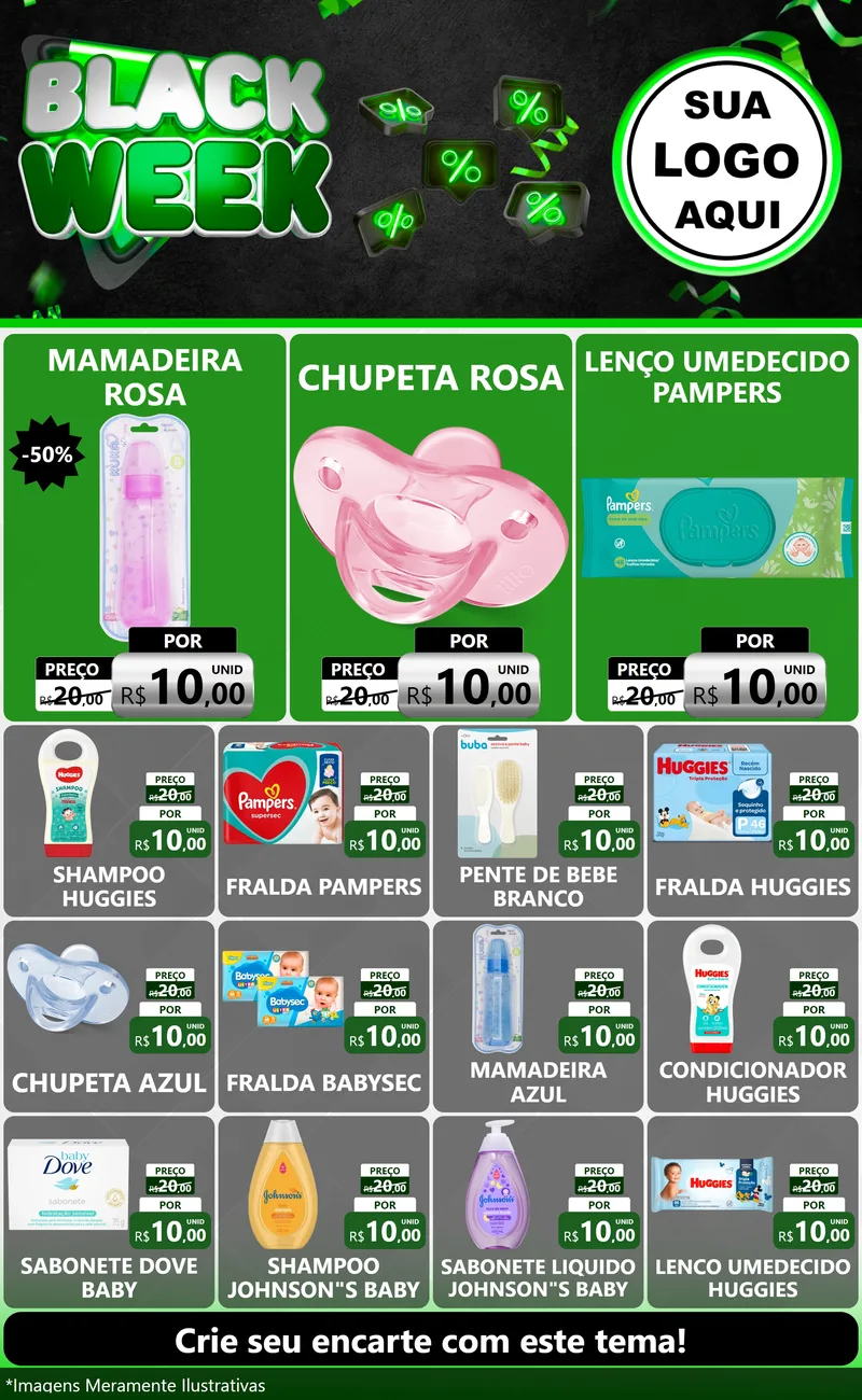 Modelo de Encarte para Encarte Grande com o tema Black Week para Bebês