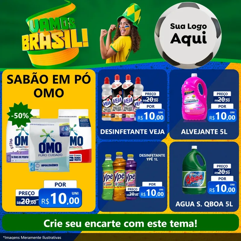 Modelo de Rede Social para Feed Facebook com o tema Vamos Brasil - Copa para Produtos de Limpeza