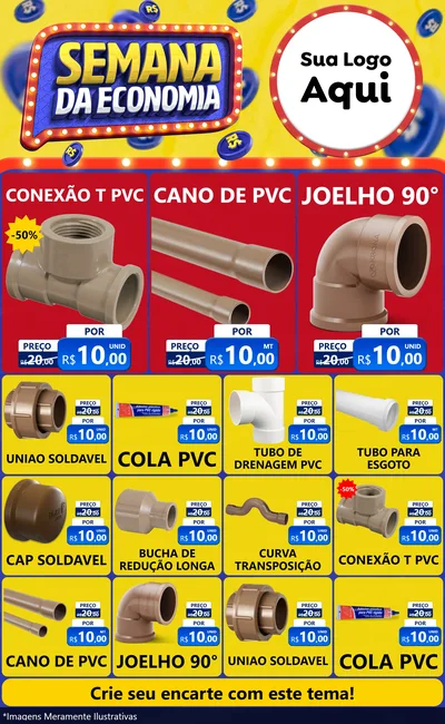 Modelo de Encarte para Encarte Grande com o tema Semana da Economia para Tubos e conexões