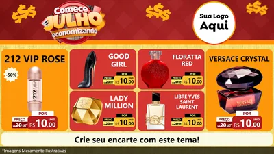 Modelo de TV para TV Horizontal com o tema Comece Julho Economizando para Perfumes