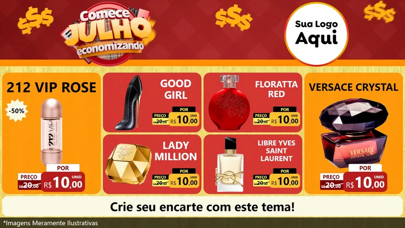 Modelo de TV para TV Horizontal com o tema Comece Julho Economizando para Perfumes
