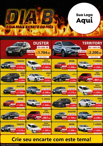 Modelo de Encarte para Encarte A4 Vertical com o tema Dia B para Concessionaria de Carros