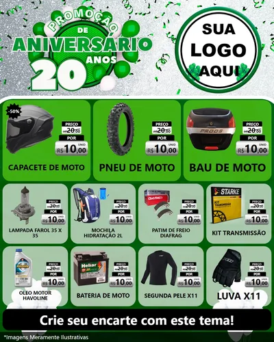 Modelo de Rede Social para Feed Instagram com o tema Promoção de Aniversário - 20 Anos para Moto peças