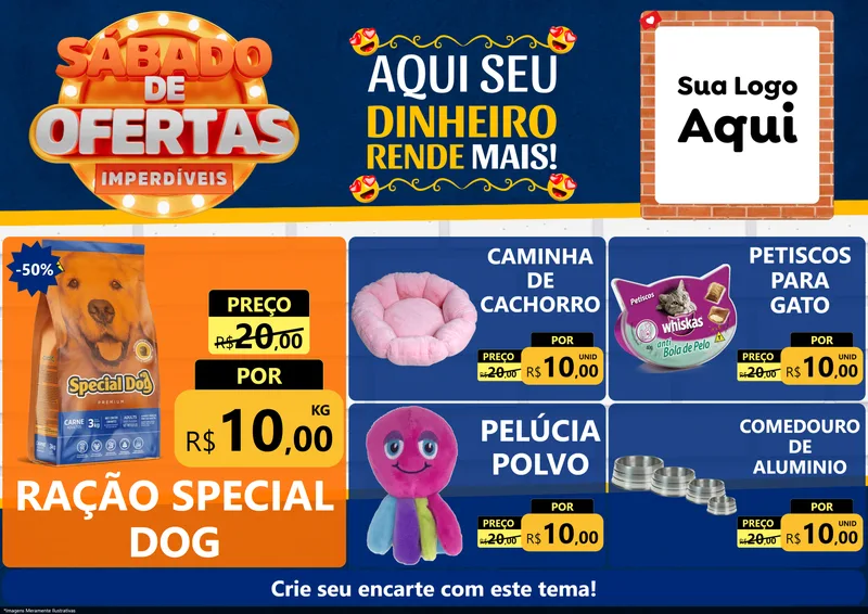 Modelo de Encarte para Encarte A4 Horizontal com o tema Sábado de Ofertas Imperdíveis para Pet Shop