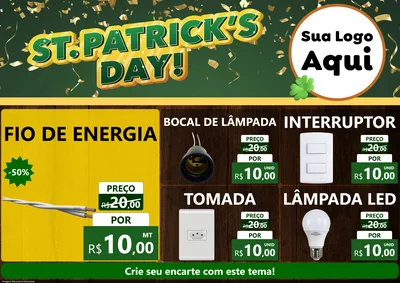 Modelo de Encarte para Encarte A4 Horizontal com o tema St Patriks Day para Materiais Elétricos
