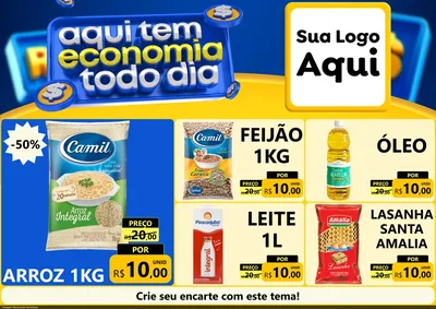Modelo de Encarte para Encarte A4 Horizontal com o tema Aqui Tem Economia Todo Dia para Supermercado