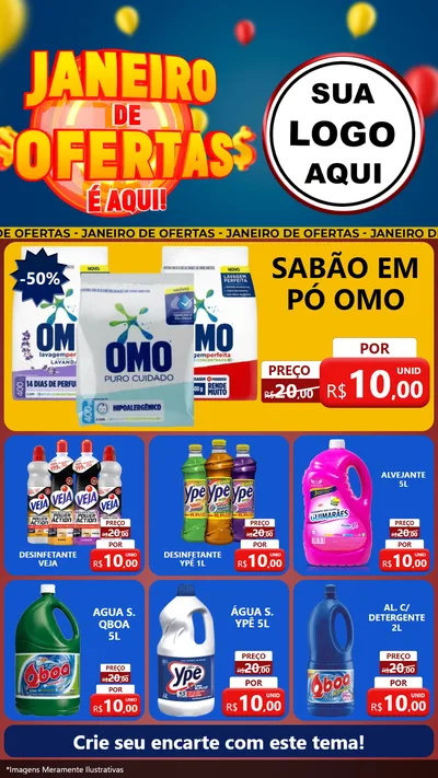 Modelo de Rede Social para Stories com o tema Janeiro de Ofertas É Aqui! para Produtos de Limpeza