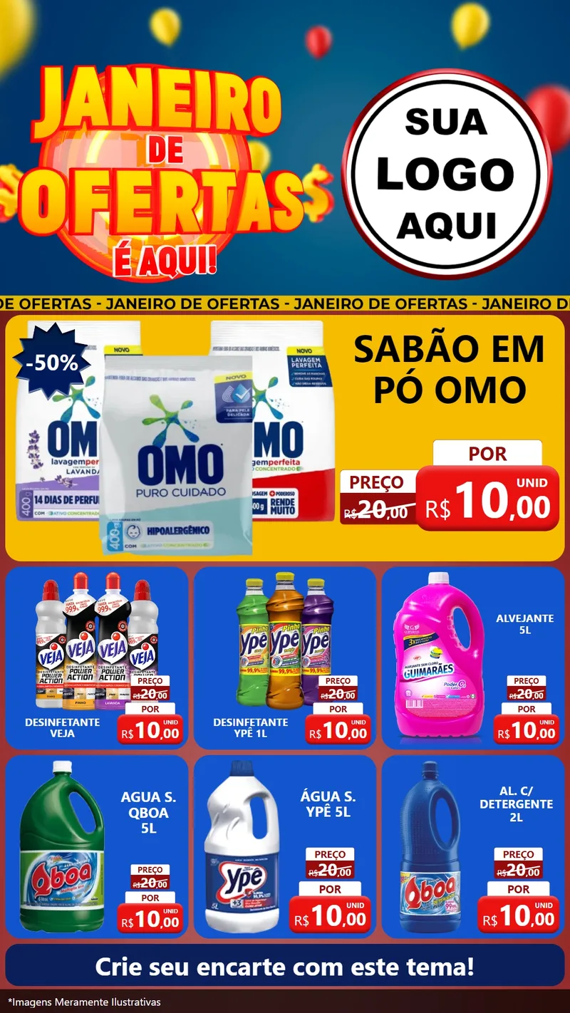 Modelo de Rede Social para Stories com o tema Janeiro de Ofertas É Aqui! para Produtos de Limpeza
