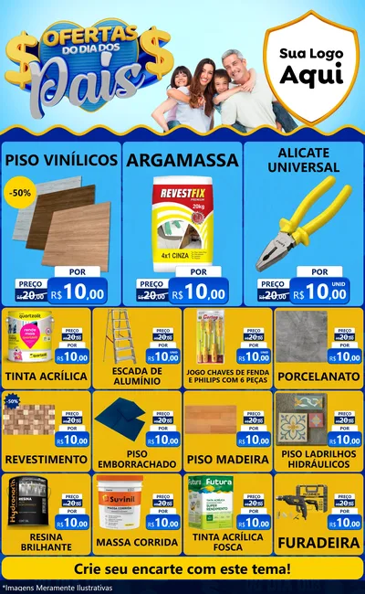 Modelo de Encarte para Encarte Grande com o tema Ofertas do Dia dos Pais para Material para Construção