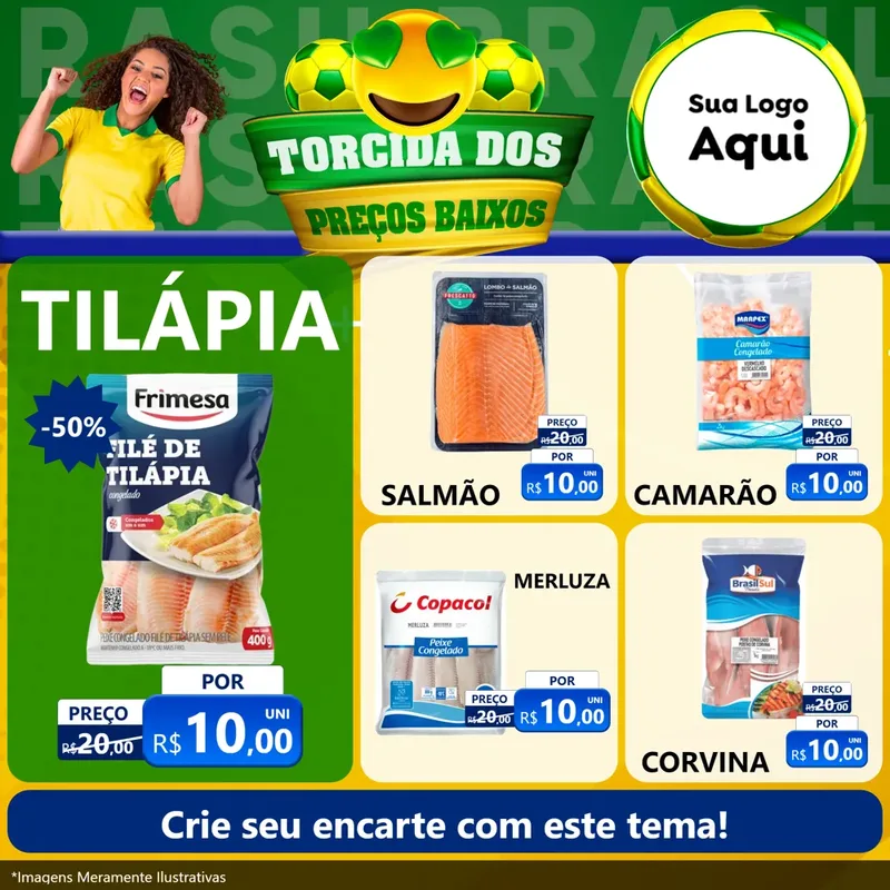 Modelo de Rede Social para Feed Facebook com o tema Torcida dos Preços Baixos - Copa para Peixaria