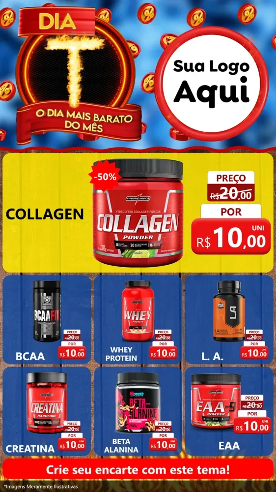 Modelo de Rede Social para Stories com o tema Dia T - O Dia Mais Barato Do Mês para Suplementos alimentares