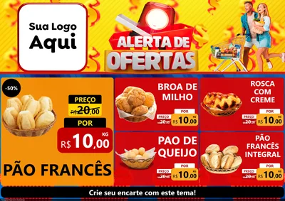 Modelo de Encarte para Encarte A4 Horizontal com o tema Alerta de Ofertas para Padaria
