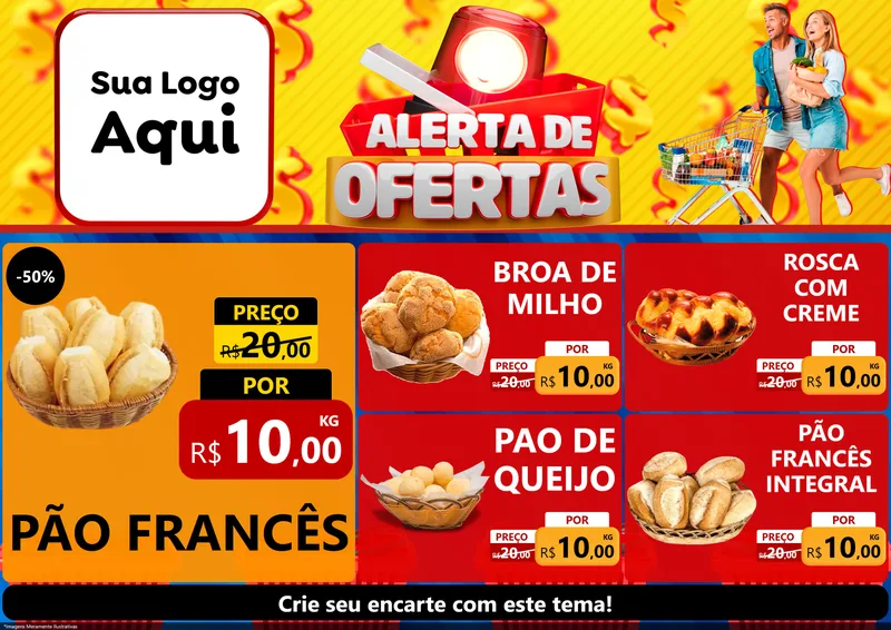 Modelo de Encarte para Encarte A4 Horizontal com o tema Alerta de Ofertas para Padaria