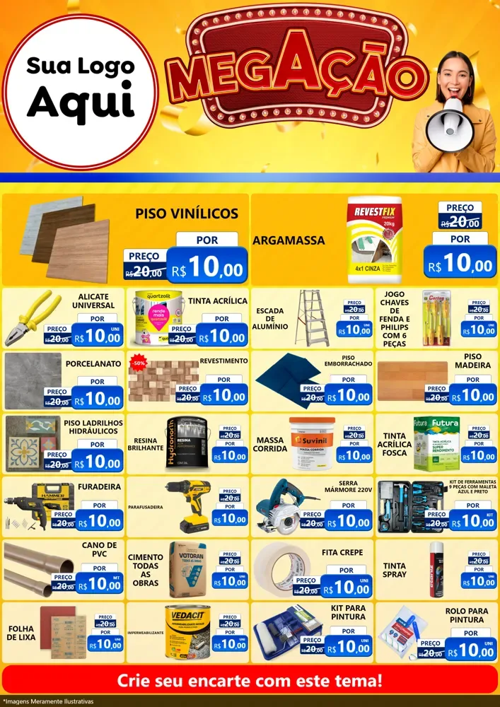 Modelo de Encarte para Encarte A4 Vertical com o tema Mega Ação para Material para Construção