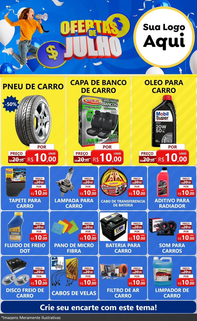 Modelo de Encarte para Encarte Grande com o tema Ofertas de Julho para Auto peças