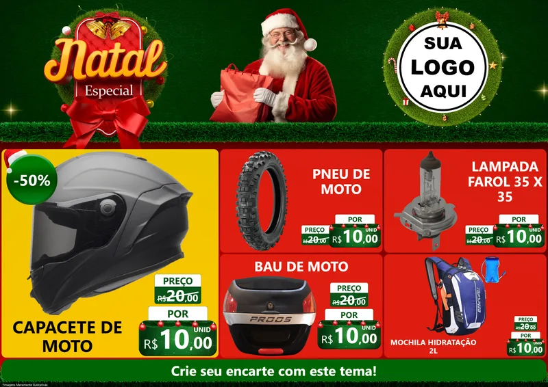 Modelo de Encarte para Encarte A4 Horizontal com o tema Natal Especial para Moto peças