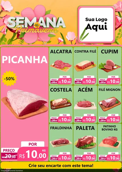 Modelo de Encarte para Encarte A4 Vertical com o tema Semana da Primavera para Açougue