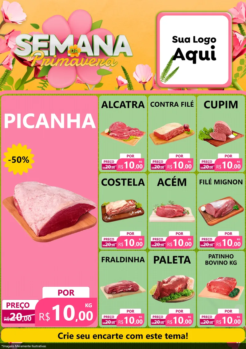 Modelo de Encarte para Encarte A4 Vertical com o tema Semana da Primavera para Açougue