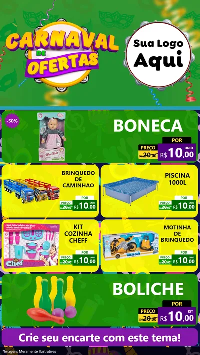 Modelo de TV para TV Vertical com o tema Carnaval de Ofertas para Brinquedos
