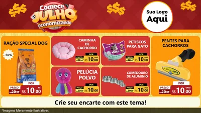 Modelo de TV para TV Horizontal com o tema Comece Julho Economizando para Pet Shop