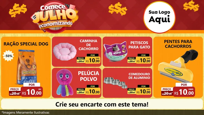 Modelo de TV para TV Horizontal com o tema Comece Julho Economizando para Pet Shop