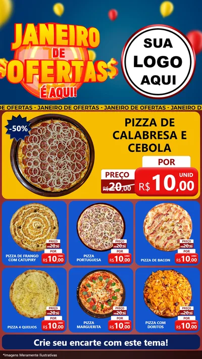 Modelo de Rede Social para Stories com o tema Janeiro de Ofertas É Aqui! para Pizzaria