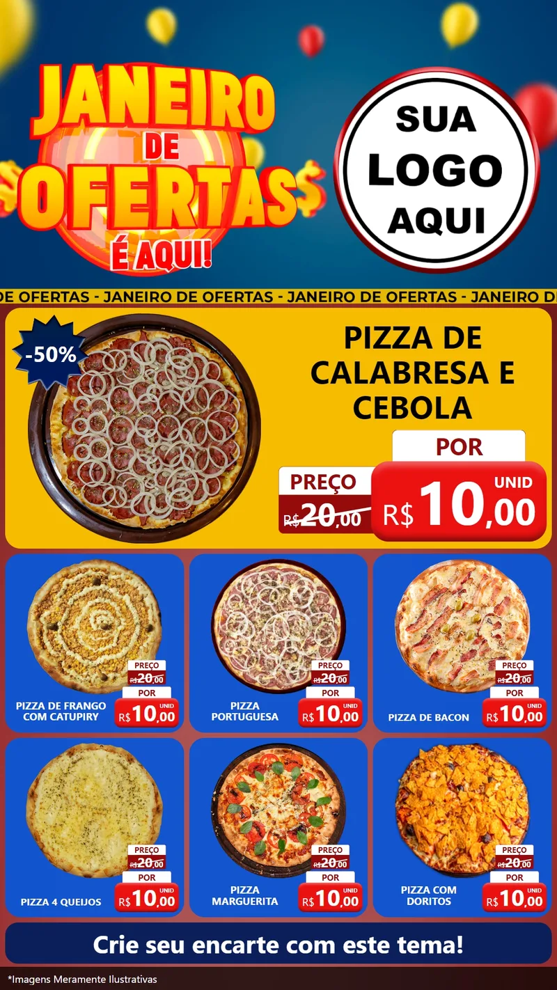 Modelo de Rede Social para Stories com o tema Janeiro de Ofertas É Aqui! para Pizzaria