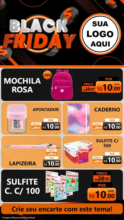Modelo de TV para TV Vertical com o tema Black Friday para Papelaria