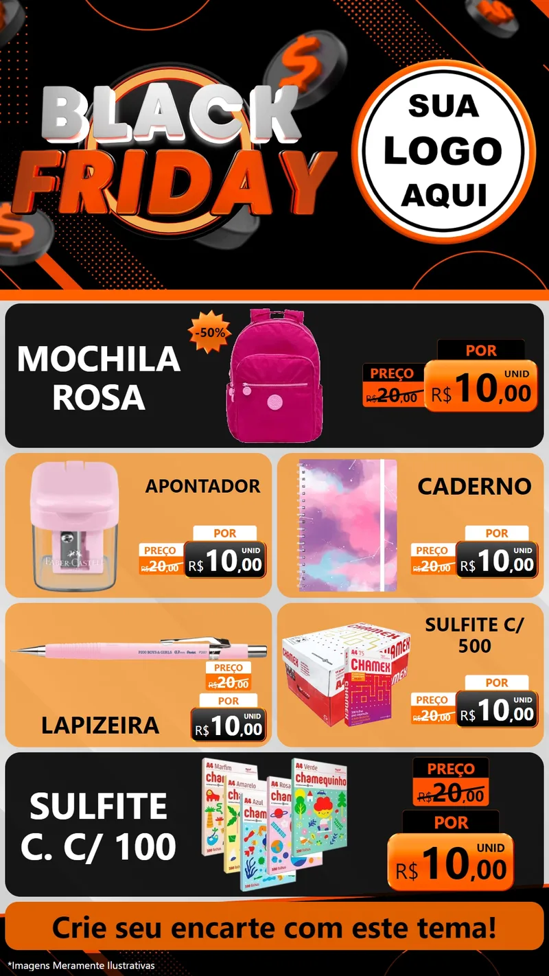 Modelo de TV para TV Vertical com o tema Black Friday para Papelaria