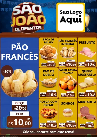 Modelo de Encarte para Encarte A4 Vertical com o tema São João Ofertas Imbatíveis! - Junina para Padaria