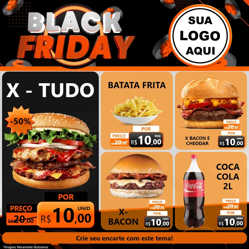 Modelo de Rede Social para Feed Facebook com o tema Black Friday para Hamburgueria