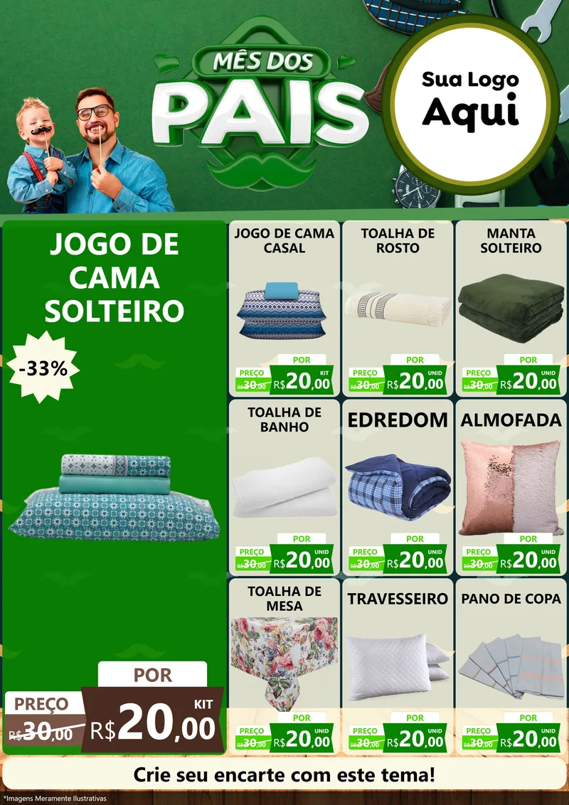 Modelo de Encarte para Encarte A4 Vertical com o tema Mês dos Pais para Cama, Mesa e Banho