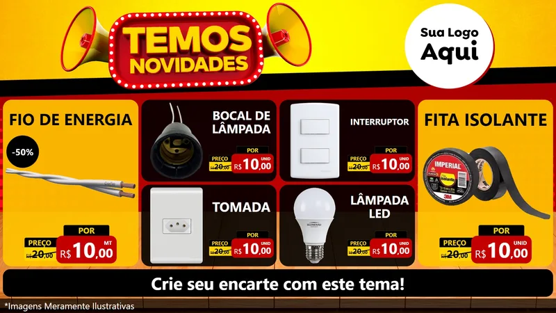 Modelo de TV para TV Horizontal com o tema Temos Novidades para Materiais Elétricos