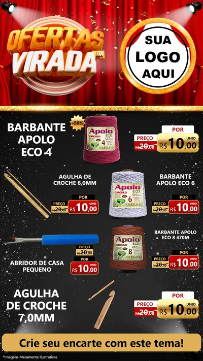 Modelo de TV para TV Vertical com o tema Ofertas da Virada para Armarinho e Aviamentos