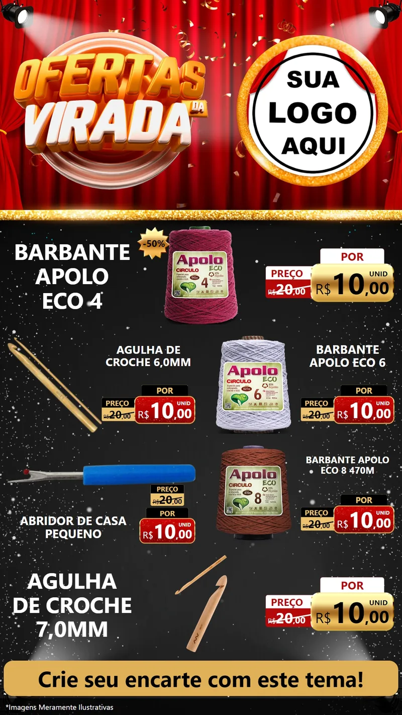 Modelo de TV para TV Vertical com o tema Ofertas da Virada para Armarinho e Aviamentos