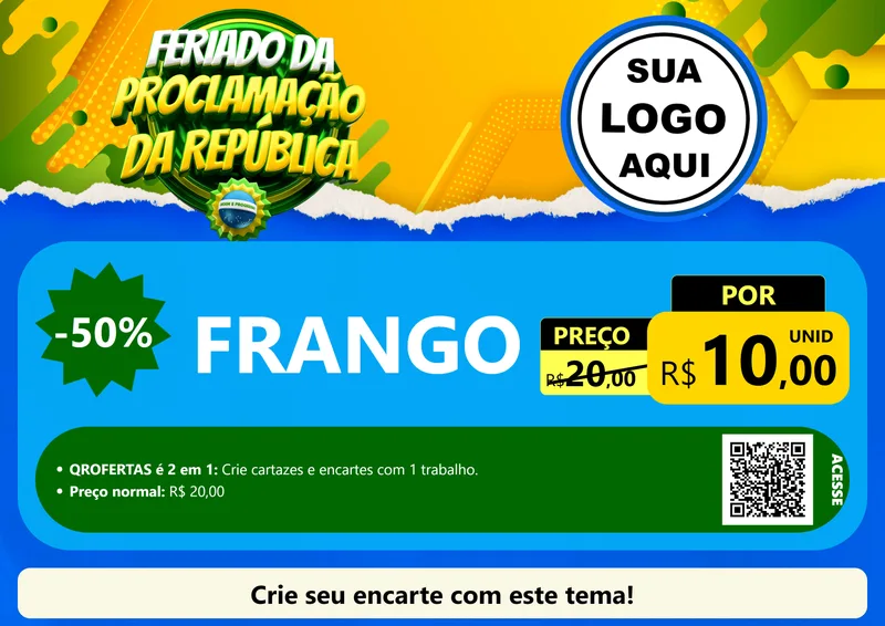 Modelo de Cartaz para Cartaz A4 Horizontal com o tema Feriado da Proclamação da República para Assados