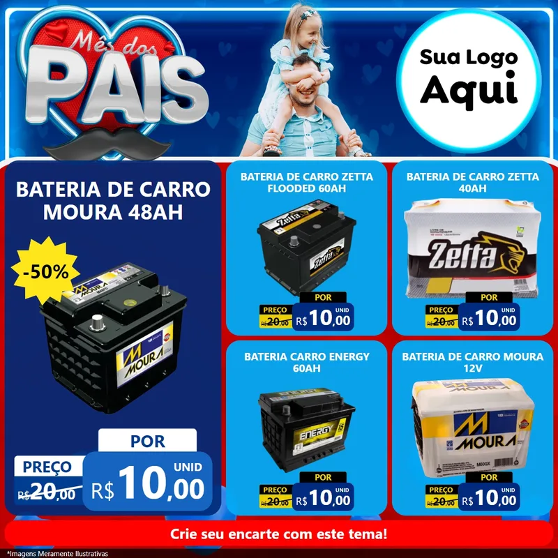 Modelo de Rede Social para Feed Facebook com o tema Mês Dos Pais para Baterias Elétricas