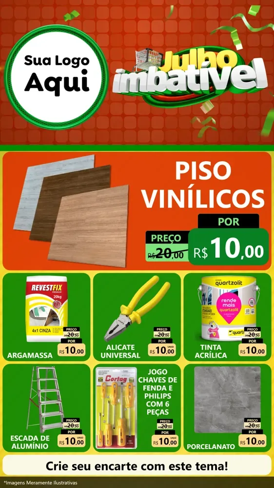 Modelo de Rede Social para Stories com o tema Julho Imbatível para Material para Construção