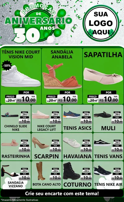 Modelo de Encarte para Encarte Grande com o tema Promoção de Aniversário - 30 Anos para Calçados
